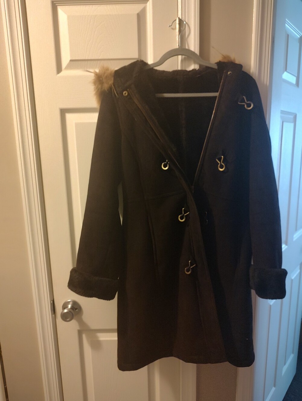 Dana Buchman Hooded Toggle Coat with Faux Fur Trim